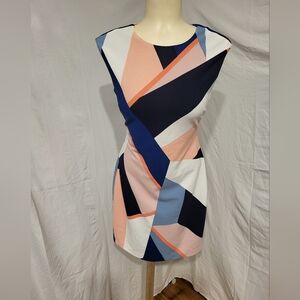 Vince Camuto Navy and Peach Geometric Mini Dress, Size 2